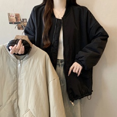 批发实拍~大码胖mm新款简约百搭立领棒球服棉衣短外套遮肉夹克上衣