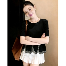 批发实拍~大码胖mm宽松2026夏季新款圆领烫钻拼接假两件百搭短袖T恤