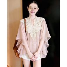 批发实拍~大码胖mm2026新款蕾丝拼接设计感飞飞袖气质<b class='q'>小衫</b>衬衫上衣