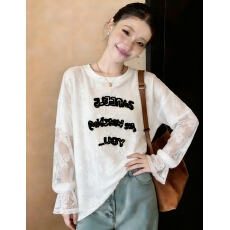 批发实拍~大码胖mm宽松圆领<b class='q'>蕾丝拼接</b>假两件百搭长袖T恤短袖上衣