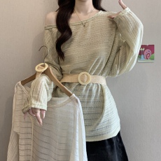 批发实拍~大码胖mm2026夏季新款宽松针织冰丝防晒衫罩衫上衣配腰带