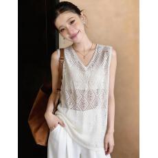 批发实拍~大码胖mm2026夏季新款蕾丝钩花镂空V领<b class='q'>无袖</b>背心T恤百搭<b class='q'>上衣</b>