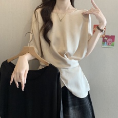 批发<b class='q'>实拍</b>~大码胖m2026夏季新款醋酸冰丝短袖上衣正反两穿收腰细带<b class='q'>衬衫</b>