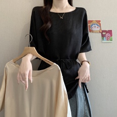 批发<b class='q'>实拍</b>~大码胖m2026夏季新款醋酸冰丝短袖上衣正反两穿收腰细带<b class='q'>衬衫</b>