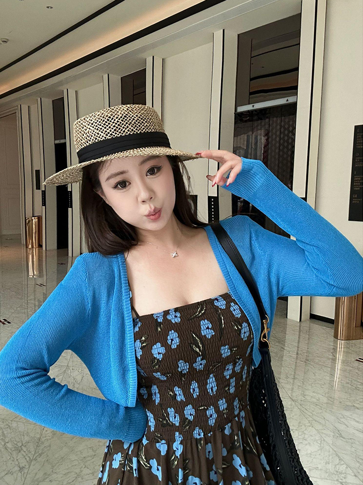 빅 사이즈 여성 의류 꽃 꽃무늬 레트로 명중 가져 가라. 슬립 드레스 얼음 마 오픈 가디건