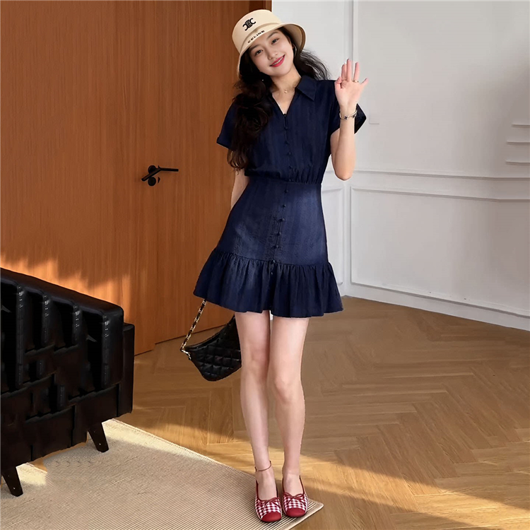 빅 사이즈 프랑스식 연령 감소 자카드 허리 수축 반팔 여성 드레스 봄 여름 섹션 지방 mm 배 모양 몸 슬림해 보이는 샤오 바이 치마