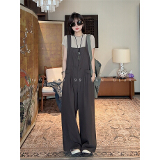 批发时尚百搭复古松弛休闲阔腿裤减龄<b class='q'>背带裤</b>女