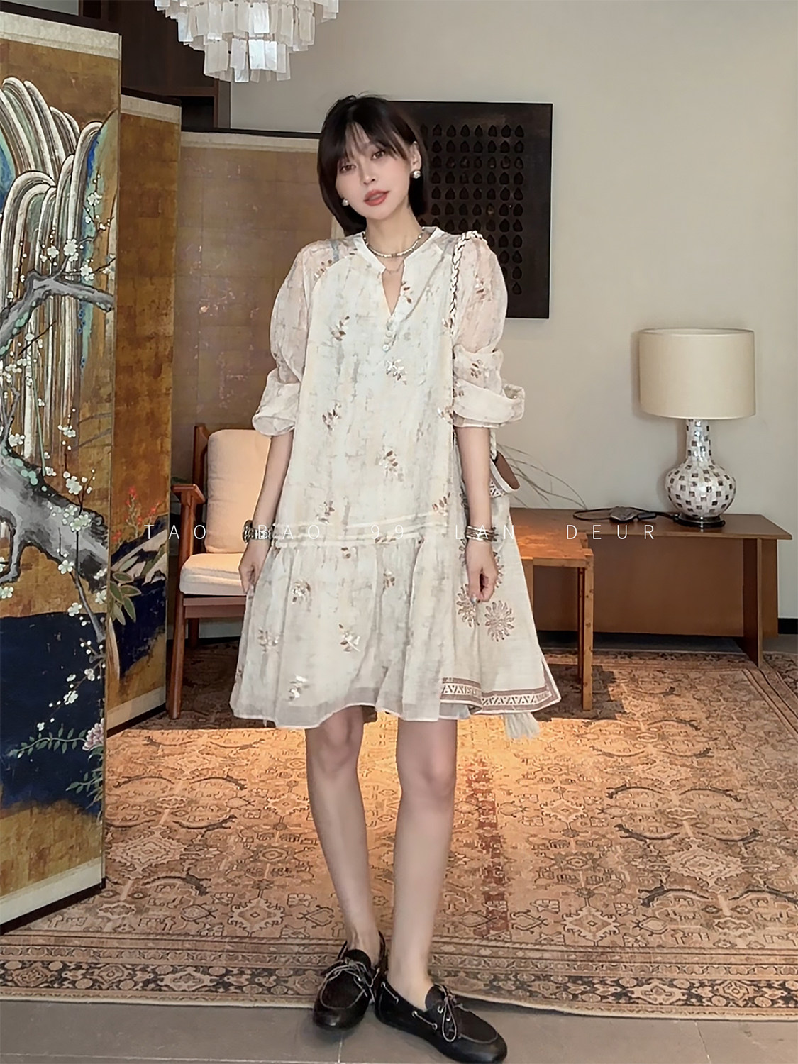 프랑스식 빛 럭셔리 무거운 작업 자수 긴팔 꽃무늬 여성 드레스