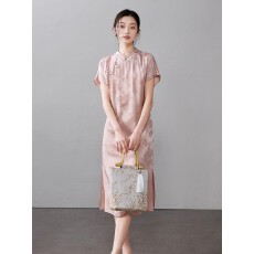 批发2025夏季<b class='q'>旗袍</b>中式提花连衣裙女<b class='q'>真丝</b>桑蚕丝气质中长款裙子