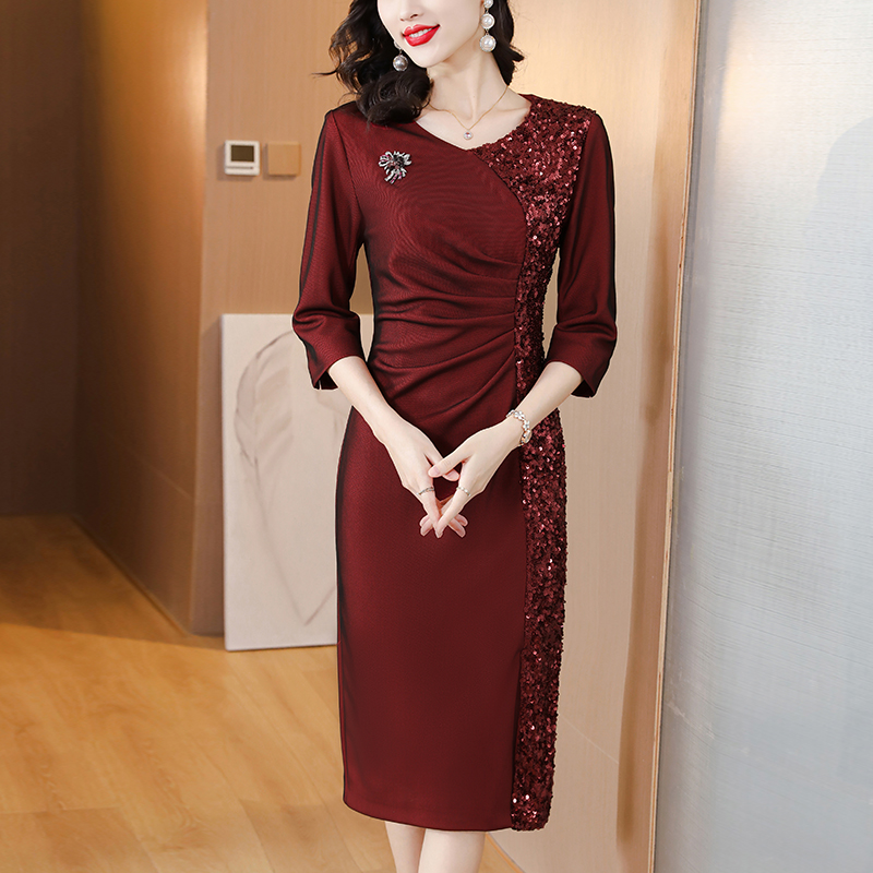 MY15171# 喜婆婆婚宴装婚礼妈妈年轻高贵遮肚旗袍结婚丈母娘礼服女裝貨源服裝批發