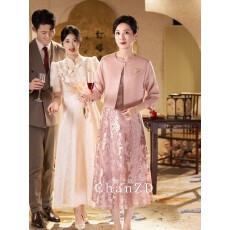 批发粉色喜婆婆婚宴装2025<b class='q'>新款</b>年轻妈妈结婚礼服平时可穿轻奢套装旗袍