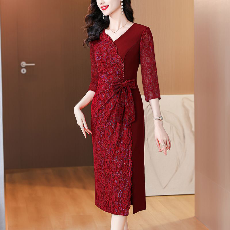 MY13847# 女裝貨源喜妈妈婚宴礼服新款喜婆婆高贵优雅显瘦气质连衣裙女...