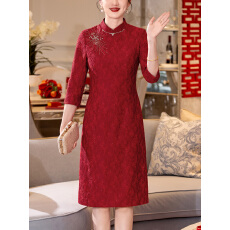 批发2025喜婆婆红色旗袍妈妈婚宴装礼服秋季正式场合穿高端连衣裙女