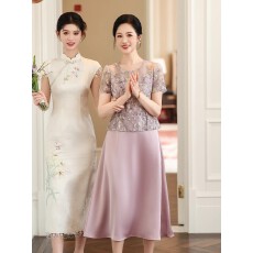 批发妈妈婚宴礼服2026新款紫色喜婆婆高贵气质连衣裙