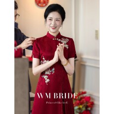 批发新中式旗袍红色喜婆婆婚宴礼服2026新款高贵年轻结婚<b class='q'>妈妈</b>装连衣裙