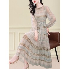 批发真丝连衣裙春2026新款高端精致法式收腰印花裙高级感杭州桑蚕丝裙