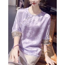 批发【喜上眉梢】新中式套装香云纱女士上衣<b class='q'>真丝</b>短袖夏2026桑蚕丝<b class='q'>衬衫</b>