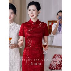 批发2026<b class='q'>新款</b>喜婆婆高定礼服旗袍气质年轻妈妈高级感婚庆妈妈装