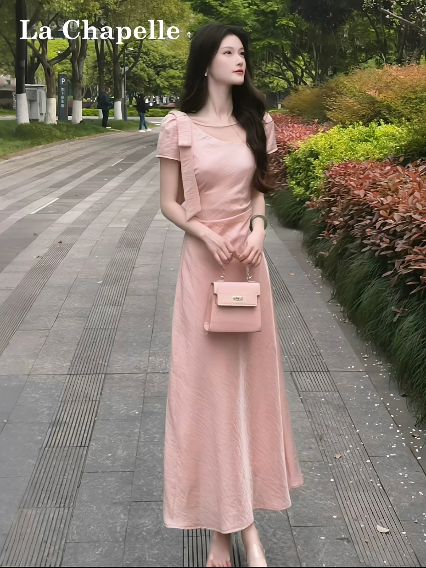 2026 새로운 핑크색 여성 드레스 여름 허리 수축 품격 빛 사람들 부드러운 코치 착용 가져 가라. 그레이트 봐라. 프랑스식 롱 스커트
