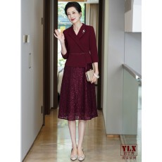 批发轻奢高级感喜婆婆婚宴装2026新款假二件品牌妈妈礼服裙晚装敬酒服