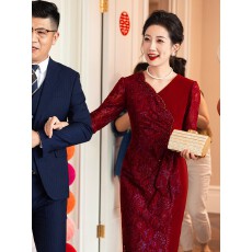 批发喜妈妈婚宴礼服2065新款喜婆婆高贵优雅显瘦气质连衣裙女