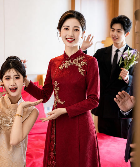 와인 레드 안녕하세요. 시어머니 결혼 연회 로드 중 2026 새로운 엄마 결혼 예복 보통 웨어러블 새로운 중식 결혼식 치파오