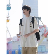 批发春夏季美式复古街头黑色短袖T恤男生春夏季纯棉重磅<b class='q'>嘻哈</b>半袖上衣