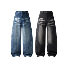 批发美式复古阔腿牛仔裤男女同款春夏新款刺绣设计感直筒拖地阔腿裤