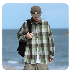 批发港风格子衬衫长袖<b class='q'>日系</b><b class='q'>复古</b>春秋款男生痞帅情侣宽松休闲衬衣外套