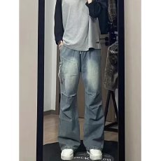 批发<b class='q'>日系</b><b class='q'>复古</b>水洗做旧直筒牛仔长裤男女同款美式多口袋工装宽松休闲裤
