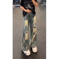 批发港风潮男女款美式新款个性日系牛仔裤<b class='q'>嘻哈</b>ins潮高街潮流痞帅长裤