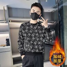 批发日系印花秋冬加绒卫衣男潮韩版新款圆领宽松上衣美系chic<b class='q'>港风</b>潮流
