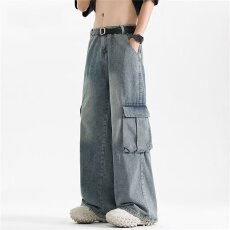批发牛仔裤港风潮男女秋冬季新款个性字母<b class='q'>嘻哈</b>ins潮高街潮流痞帅长裤
