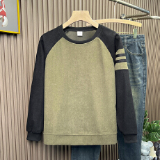 批发长袖T恤男<b class='q'>港风</b>轻奢新款华夫格圆领套头衫卫衣质感打底衫