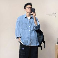 批发衬衫<b class='q'>外套</b>男秋装新款<b class='q'>宽松</b>小众设计感上衣男生潮流百搭休闲男女同款