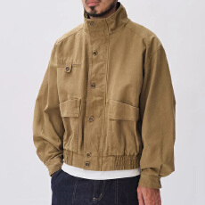 批发牛仔夹克男美式复古多口袋底特律立领夹克外套潮牌高级感原版质量