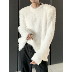 批发高级氛围感慵懒仿水貂毛针织<b class='q'>毛衣</b>男女新款廓形情侣软糯宽松上衣潮