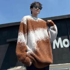 美式复古撞色慵懒风毛衣男女新款秋冬情侣宽松针织衫百搭保暖外套