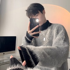 美式高级感水貂绒半高领毛衣男女款加厚慵懒风针织内搭情侣打底衫