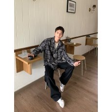 美式潮牌复古格子磨毛长袖男女新款衬衫上衣vintage宽松情侣外套