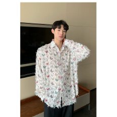 批发小众蝴蝶毛边流苏设计感长袖<b class='q'>衬衫</b>男女高级垂感休闲外套情侣bf<b class='q'>衬衣</b>