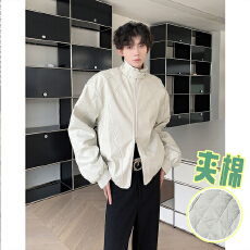 批发秋冬季解构立领设计皮夹夹棉加厚保暖克男复古设计高级感外套短款