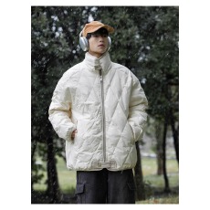 批发菱格立领棉衣男女同款冬季款美式复古保暖宽松高级感情侣面包服