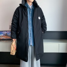 批发情侣装中长款棉衣男女生冬季美式宽松东大门连帽过膝羽绒棉服外套