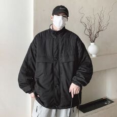 批发羊羔绒棉衣男美式潮牌刺绣高街休闲立领机能风工装保暖棉袄子外套