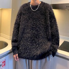 批发美式潮牌男女同款水貂毛慵懒风针织衫中性风秋冬加厚情侣毛衣外套