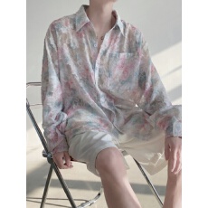 批发美式小众设计感碎花衬衫<b class='q'>男</b>女款<b class='q'>长袖</b>痞帅情侣休闲中性高级感薄外套