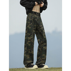 批发潮牌小众<b class='q'>迷彩</b>工装牛仔<b class='q'>裤</b>男女款美式痞帅高街宽松直筒阔腿春秋长<b class='q'>裤</b>