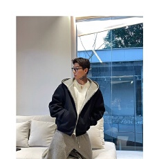 重磅潮牌双面穿卫衣男女美式复古廊形情侣连帽衫高街撞色休闲外套