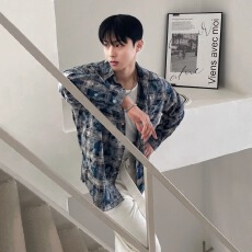 美式扎染格纹休闲衬衫男女宽松翻领上衣情侣韩版潮流小众长袖衬衣